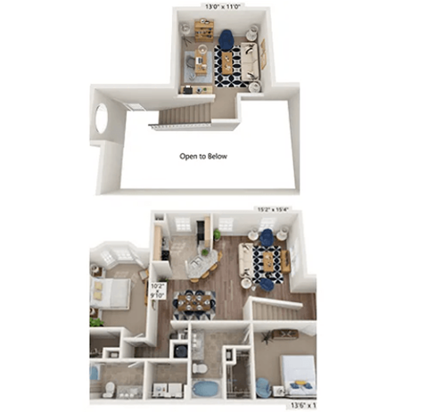 Floor plan for 2 beds, 2 baths, 1459 sqft